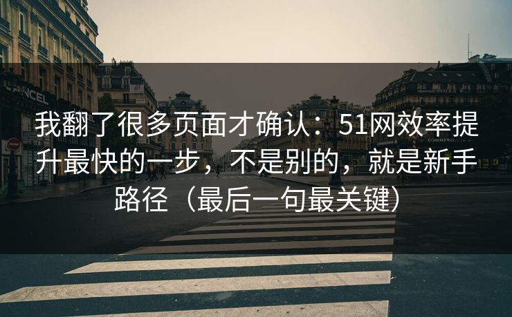 我翻了很多页面才确认：51网效率提升最快的一步，不是别的，就是新手路径（最后一句最关键）